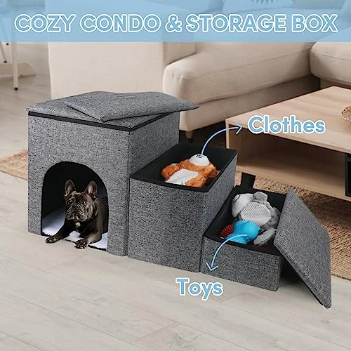 Petizer Dog Stairs For Small Dogs, Foldable Pet Stairs With Storage Box And Condo, Adjustable Height Steps For Couch/Bed, Folding Non-Slip Dog Ramp For Puppy, Cats, Or Small Dog (3-Step, 17" H) 2 Petizer Dog Stairs For Small Dogs, Foldable Pet Stairs With Storage Box And Condo, Adjustable Height Steps For Couch/Bed, Folding Non-Slip Dog Ramp For Puppy, Cats, Or Small Dog (3-Step, 17" H) - Image 2