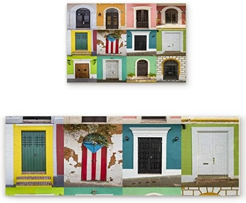 Non-slip Rubber Backing Kitchen Runners Set Puerto Rico Door Gate Square , Standing Mat Carpet For Baby Crawling/Bathroom/Gate Entrance Colorful Retro Arched Wall 2 Piece (15.7x23.6 In + 15.7x47.2 In) 8 Non-slip Rubber Backing Kitchen Runners Set Puerto Rico Door Gate Square , Standing Mat Carpet For Baby Crawling/Bathroom/Gate Entrance Colorful Retro Arched Wall 2 Piece (15.7x23.6 In + 15.7x47.2 In) - Image 8
