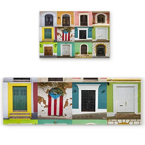 Non-slip Rubber Backing Kitchen Runners Set Puerto Rico Door Gate Square , Standing Mat Carpet For Baby Crawling/Bathroom/Gate Entrance Colorful Retro Arched Wall 2 Piece (15.7x23.6 In + 15.7x47.2 In) 1 Non-slip Rubber Backing Kitchen Runners Set Puerto Rico Door Gate Square , Standing Mat Carpet For Baby Crawling/Bathroom/Gate Entrance Colorful Retro Arched Wall 2 Piece (15.7x23.6 In + 15.7x47.2 In)