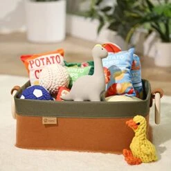 Yiotl Pet Storage Basket, Toy Organizer - Set Of 2 Pieces - Felt And Canvas Patchwork Storage Basket For Toys - One Size Fits All - Solid Pine Wood Handles - Green&Orange 12 Yiotl Pet Storage Basket, Toy Organizer - Set Of 2 Pieces - Felt And Canvas Patchwork Storage Basket For Toys - One Size Fits All - Solid Pine Wood Handles - Green&Orange -Dog Supplies Store 51S6hXsMtNL
