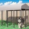 VEIKOU Dog Kennel Outdoor, 8' X 6' X 4' Dog Kennel Large, Dog Kennel W/Rotate Feeding Doors, Upgraded Canopy Dog Kennel For Yard W/Powder Coated Steel Frame