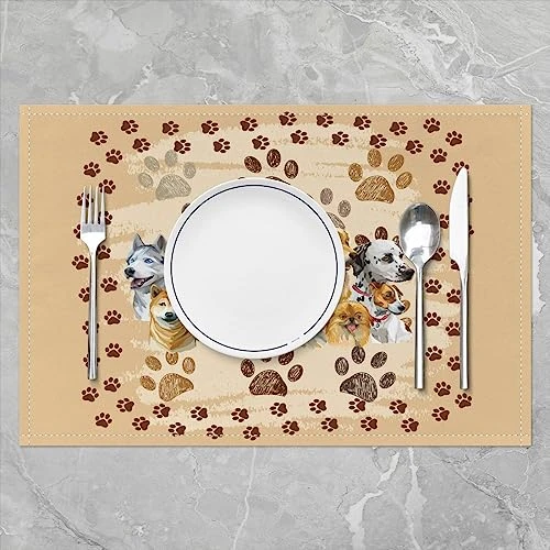 Kawaii Dogs Table Mats,Retro Puppy Oil Painting Lovely Pet Home Party Decor Meal Mats,Watercolor Dog Paw Print Cute Animals Stain Resistant Non-Slip Placemats 12x18 Set Of 4 1 Kawaii Dogs Table Mats,Retro Puppy Oil Painting Lovely Pet Home Party Decor Meal Mats,Watercolor Dog Paw Print Cute Animals Stain Resistant Non-Slip Placemats 12x18 Set Of 4