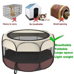 Hepeeng Portable Foldable Pet Playpen And Puppy Playpen Pet Tent With Carrying Case Collapsible Travel Bowl Indoor/Outdoor Use With Water Resistant And Removable Shade Cover