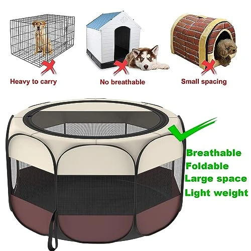 Hepeeng Portable Foldable Pet Playpen And Puppy Playpen Pet Tent With Carrying Case Collapsible Travel Bowl Indoor/Outdoor Use With Water Resistant And Removable Shade Cover 1 Hepeeng Portable Foldable Pet Playpen And Puppy Playpen Pet Tent With Carrying Case Collapsible Travel Bowl Indoor/Outdoor Use With Water Resistant And Removable Shade Cover
