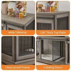 IchbinGo Large Dog Crate Furniture With Sliding Barn Door, 60.6" Wooden Dog Kennel Indoor Dog Crate With Divider, TV Stand XXL Dog Crate For Large Dog Or 2 Medium Dogs -Dog Supplies Store 51TBxonIvdL