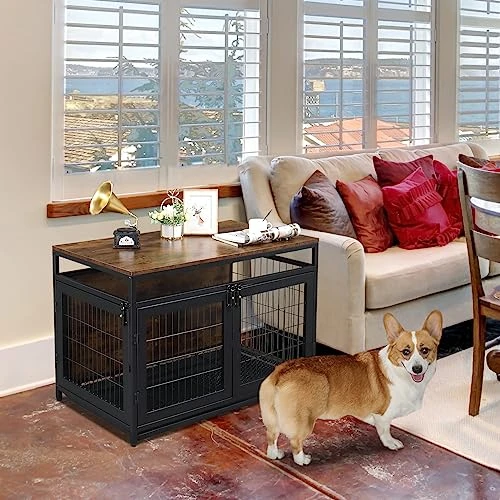 Dog Crate Furniture, End Table, Modern Dog Kennel For Medium Dogs Indoor Up To 70 Lb, Dog Kennels With 3 Doors Indoor, Decorative Mesh Pet Crate End Table Rustic Brown 4 Dog Crate Furniture, End Table, Modern Dog Kennel For Medium Dogs Indoor Up To 70 Lb, Dog Kennels With 3 Doors Indoor, Decorative Mesh Pet Crate End Table Rustic Brown - Image 4