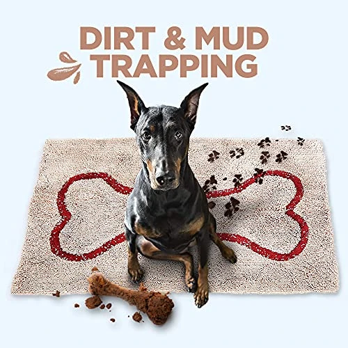 Soggy Doggy Doormat With Bone Design, Microfiber Chenille Indoor Wet Dog Mat For Muddy Paws And Drying, Ultra-Absorbent Dog Mats For Sleeping And Lounging, Beige/Red Bone 1 Soggy Doggy Doormat With Bone Design, Microfiber Chenille Indoor Wet Dog Mat For Muddy Paws And Drying, Ultra-Absorbent Dog Mats For Sleeping And Lounging, Beige/Red Bone