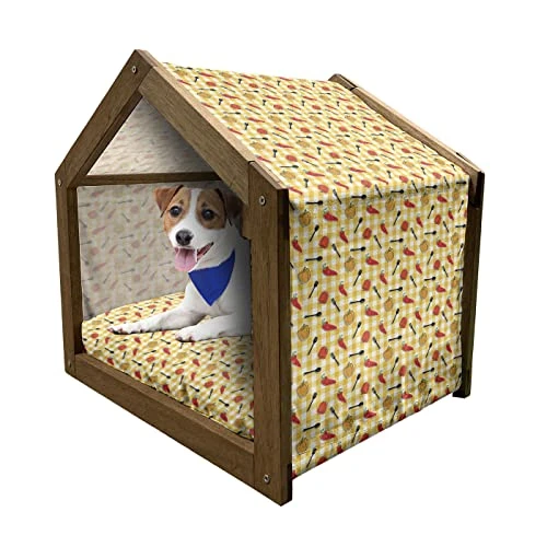 Lunarable Food Wooden Pet House, Checkered Squares Pattern Chili And Bell Peppers Plastic Spatula Spoon, Outdoor & Indoor Portable Dog Kennel With Pillow And Cover, Medium, Multicolor 1 Lunarable Food Wooden Pet House, Checkered Squares Pattern Chili And Bell Peppers Plastic Spatula Spoon, Outdoor & Indoor Portable Dog Kennel With Pillow And Cover, Medium, Multicolor