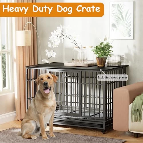 Tuanlove 48" Dog Crate Heavy Duty Indestructible Dog Crate, High Anxiety Dog Crate With Lockable Wheels Double Doors & Locks Design, Removable Tray Design, Upgraded (Silver) 2 Tuanlove 48" Dog Crate Heavy Duty Indestructible Dog Crate, High Anxiety Dog Crate With Lockable Wheels Double Doors & Locks Design, Removable Tray Design, Upgraded (Silver) - Image 2