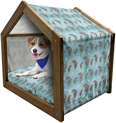 Ambesonne Mushroom Wooden Pet House, Repetitive Autumnal Forest Porcini Flora Nature Food, Indoor & Outdoor Portable Dog Kennel With Pillow And Cover, Small, Ivory Multicolor 8 Ambesonne Mushroom Wooden Pet House, Repetitive Autumnal Forest Porcini Flora Nature Food, Indoor & Outdoor Portable Dog Kennel With Pillow And Cover, Small, Ivory Multicolor - Image 8