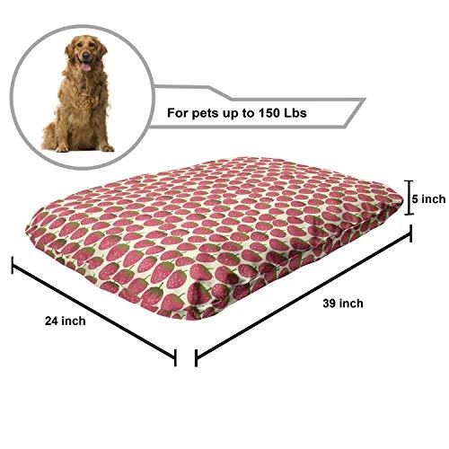 Ambesonne Strawberry Pet Bed, Continuing Pattern Of Fruit Doodles Organic Foods, Chew Resistant Pad For Dogs And Cats Cushion With Removable Cover, 24" X 39", Dark Coral Olive Green 2 Ambesonne Strawberry Pet Bed, Continuing Pattern Of Fruit Doodles Organic Foods, Chew Resistant Pad For Dogs And Cats Cushion With Removable Cover, 24" X 39", Dark Coral Olive Green - Image 2