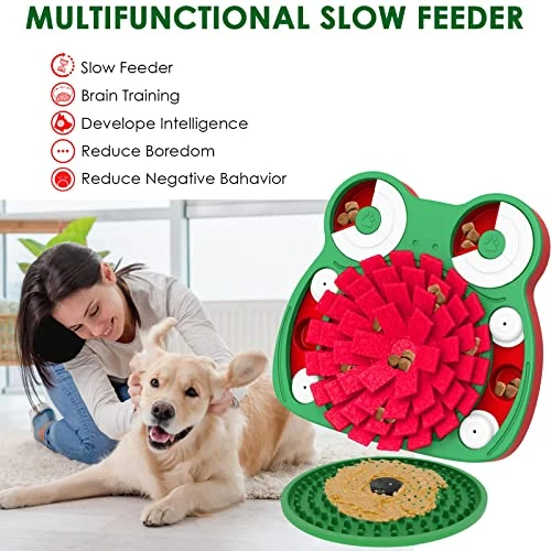 Lalolee Dog Puzzle Toys, 3-in-1 Dog Puzzles With Licking Pad And Slow Food, Stress Relief Interactive Dog Toy For Feeding (Green) 1 Lalolee Dog Puzzle Toys, 3-in-1 Dog Puzzles With Licking Pad And Slow Food, Stress Relief Interactive Dog Toy For Feeding (Green)