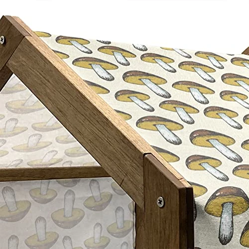 Ambesonne Mushroom Wooden Pet House, Repetitive Autumnal Forest Porcini Flora Nature Food, Indoor & Outdoor Portable Dog Kennel With Pillow And Cover, Small, Ivory Multicolor 4 Ambesonne Mushroom Wooden Pet House, Repetitive Autumnal Forest Porcini Flora Nature Food, Indoor & Outdoor Portable Dog Kennel With Pillow And Cover, Small, Ivory Multicolor - Image 4