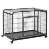 PawHut Folding Design Heavy Duty Metal Dog Cage Crate & Kennel With Removable Tray And Cover, & 4 Locking Wheels, Indoor/Outdoor 43"