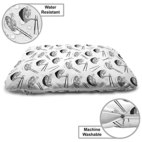 Lunarable Food Wooden Pet House, Monochrome Traditional Cuisine Noodle Dish In Bowl With Chopsticks, Outdoor & Indoor Portable Dog Kennel With Pillow And Cover, Medium, Charcoal Grey And White 4 Lunarable Food Wooden Pet House, Monochrome Traditional Cuisine Noodle Dish In Bowl With Chopsticks, Outdoor & Indoor Portable Dog Kennel With Pillow And Cover, Medium, Charcoal Grey And White - Image 4