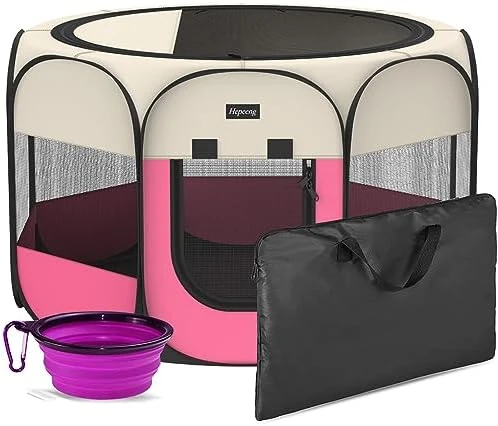 Hepeeng Portable Foldable Pet Playpen And Puppy Playpen Pet Tent With Carrying Case Collapsible Travel Bowl Indoor/Outdoor Use With Water Resistant And Removable Shade Cover 9 Hepeeng Portable Foldable Pet Playpen And Puppy Playpen Pet Tent With Carrying Case Collapsible Travel Bowl Indoor/Outdoor Use With Water Resistant And Removable Shade Cover - Image 9