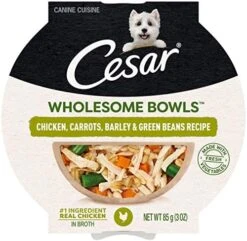 CESAR WHOLESOME BOWLS Adult Soft Wet Dog Food Toppers Chicken, Carrots, Barley & Green Beans Recipe, (10) 3 Oz. Bowls -Dog Supplies Store 51X0PpawsOL. AC