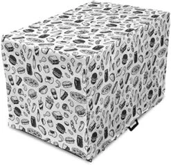 Lunarable Soda Dog Crate Cover, Fast Food Burger Pizza Hot Dog Junk Unhealthy Meal Menu Wings Restaurant, Easy To Use Pet Kennel Cover For Small Dogs Puppies Kittens, 22 Inch, Charcoal Grey And White -Dog Supplies Store 51YGkELO2dL. AC 6