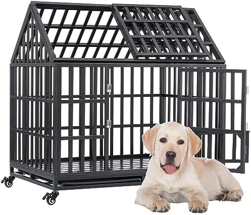 Heavy Duty Dog Crate Dog Cage, 38" Metal Dog Kennel For Medium Small Dogs With Removable Top And Two Trays, Easy To Assemble 6 Heavy Duty Dog Crate Dog Cage, 38" Metal Dog Kennel For Medium Small Dogs With Removable Top And Two Trays, Easy To Assemble - Image 6