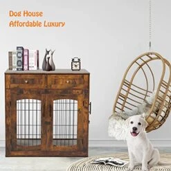 Dog Crate Furniture With Cushion,39" Large Wooden Dog Kennel Furniture With 2 Drawers,Left/Right Doors + Double Front Doors,for Medium Large Dogs,Dog Cage TV Stand Rustic Brown 39.4" L×23.6" W×40" H -Dog Supplies Store 51YW4Vj4NTL