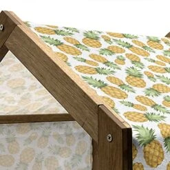 Ambesonne Yellow And White Wooden Pet House, Pineapples Tropical Climate Fruits Ripe Juicy Food, Indoor & Outdoor Portable Dog Kennel With Pillow And Cover, Small, Earth Yellow Green White -Dog Supplies Store 51Z0VubOlfL