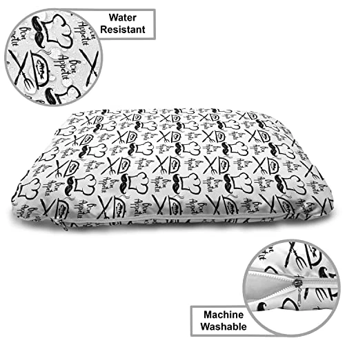 Lunarable Bon Appetit Wooden Pet House, Monochrome Fish Chef Hat And Words Hand Drawn Diner Food Themed Sketch, Outdoor & Indoor Portable Dog Kennel With Pillow And Cover, Large, Black And White 5 Lunarable Bon Appetit Wooden Pet House, Monochrome Fish Chef Hat And Words Hand Drawn Diner Food Themed Sketch, Outdoor & Indoor Portable Dog Kennel With Pillow And Cover, Large, Black And White - Image 5