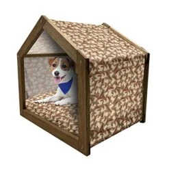 Ambesonne Mushroom Wooden Pet House, Organic Food Porcini Mushroom With Vintage Grunge Display Harvest Farmland, Indoor & Outdoor Portable Dog Kennel With Pillow And Cover, Medium, Cocoa Brown Beige
