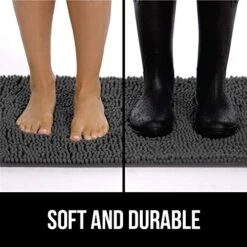 Gorilla Grip Pet Feeding Mat And Indoor Doormat, Pet Feeding Mat Is Size 32x24, Indoor Chenille Doormat Is 24x17, Both In Charcoal Color, 2 Items Bundle -Dog Supplies Store 51cAe5r3sgL