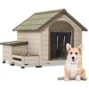 Outdoor Fir Wood Dog House With An Open Roof Large Elevated Dog Shelter With Storage Box/Elevated Feeding Station/2 Bowls/Weatherproof Asphalt Roof For Small Dogs And Medium To Large Cats