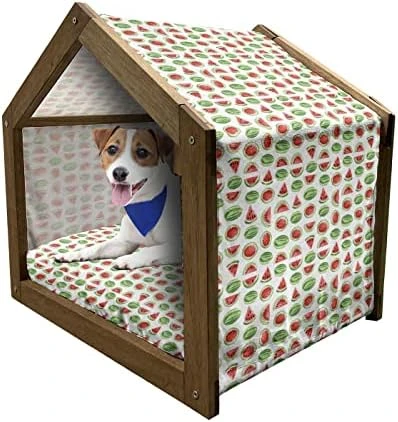 Lunarable Watermelon Wooden Dog House, Watermelon Slices With Agriculture Themed Organic Food Illustration, Outdoor & Indoor Portable Dog Kennel With Pillow And Cover, X-Large, Dark Coral Green 9 Lunarable Watermelon Wooden Dog House, Watermelon Slices With Agriculture Themed Organic Food Illustration, Outdoor & Indoor Portable Dog Kennel With Pillow And Cover, X-Large, Dark Coral Green - Image 9