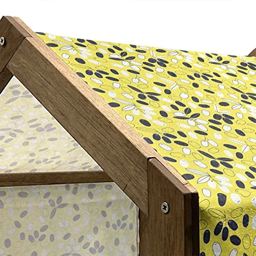 Lunarable Spring Wooden Dog House, Mediterranean Food Illustration Of Olives Branch And Leaves Foliage, Outdoor & Indoor Portable Dog Kennel With Pillow And Cover, X-Large, Yellow White And Black 2 Lunarable Spring Wooden Dog House, Mediterranean Food Illustration Of Olives Branch And Leaves Foliage, Outdoor & Indoor Portable Dog Kennel With Pillow And Cover, X-Large, Yellow White And Black - Image 2