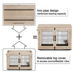 Piskyet Wooden Dog Crate Furniture With 360° Rotatable Removable Dog Bowls, Medium Dog Crate End Table With Tray, Double Doors Dog Kennels Indoor For Large Dogs - Texture Grey, 11 Piskyet Wooden Dog Crate Furniture With 360° Rotatable Removable Dog Bowls, Medium Dog Crate End Table With Tray, Double Doors Dog Kennels Indoor For Large Dogs - Texture Grey, -Dog Supplies Store 51drJjhySVL