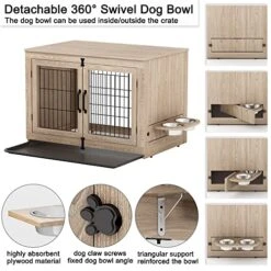 Piskyet Wooden Dog Crate Furniture With 360° Rotatable Removable Dog Bowls, Medium Dog Crate End Table With Tray, Double Doors Dog Kennels Indoor For Large Dogs - Texture Grey, 8 Piskyet Wooden Dog Crate Furniture With 360° Rotatable Removable Dog Bowls, Medium Dog Crate End Table With Tray, Double Doors Dog Kennels Indoor For Large Dogs - Texture Grey, -Dog Supplies Store 51eBsKp2j7L