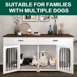 74.8" XXL Large Double Dog Crate Furniture For Large Breed,Wooden Heavy Duty Dog Crates Kennel Cage Furniture Style TV Stand For 2 Dogs With Divider Drawers And Locks,White 9 74.8" XXL Large Double Dog Crate Furniture For Large Breed,Wooden Heavy Duty Dog Crates Kennel Cage Furniture Style TV Stand For 2 Dogs With Divider Drawers And Locks,White -Dog Supplies Store 51eCMGU4YgL