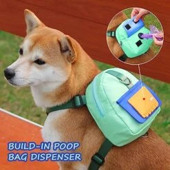 DoggieKit Dog Backpack Harness With Leash,Cute Pet Puppy Backpacks Bulid-in Dog Poop Bag Dispenser,Adjustable Pets Self Carrier Bag For Small Medium Dogs Travel Hiking Daily Walking(M, Green) -Dog Supplies Store 51eCVn2M9SL