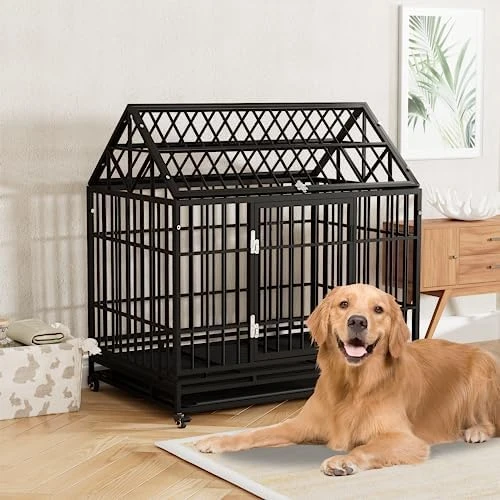 Tuanlove 48" Dog Crate Heavy Duty Indestructible Dog Crate, High Anxiety Dog Crate With Lockable Wheels Double Doors & Locks Design, Removable Tray Design, Upgraded (Silver) 10 Tuanlove 48" Dog Crate Heavy Duty Indestructible Dog Crate, High Anxiety Dog Crate With Lockable Wheels Double Doors & Locks Design, Removable Tray Design, Upgraded (Silver) - Image 10