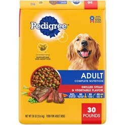 Pedigree Complete Nutrition Adult Dry Dog Food Grilled Steak & Vegetable Flavor Dog Kibble, 30 Lb. Bag