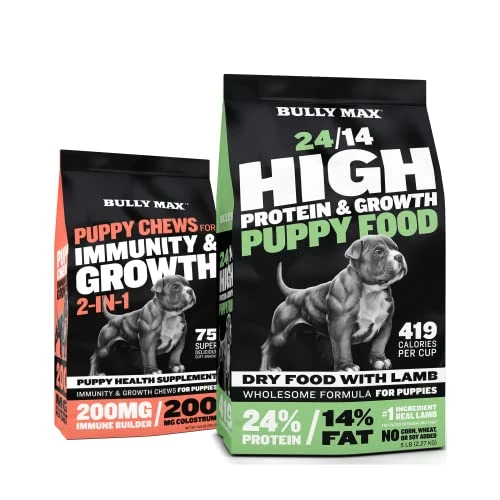 Bully Max Puppy Bundle Pack, High Protein & Growth Puppy Food, Immunity Soft Chews For Growth, Dog Supplements Plus Food 1 Bully Max Puppy Bundle Pack, High Protein & Growth Puppy Food, Immunity Soft Chews For Growth, Dog Supplements Plus Food