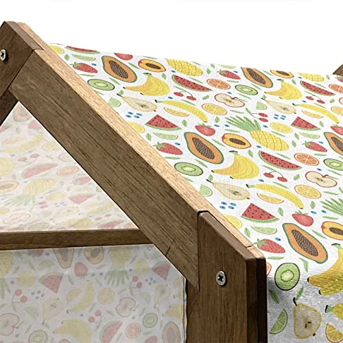 Lunarable Tropical Wooden Pet House, Colorful Cartoon Fruits Papaya Banana And Pineapple Ornamental Exotic Food Design, Outdoor & Indoor Portable Dog Kennel With Pillow And Cover, Large, Multicolor 4 Lunarable Tropical Wooden Pet House, Colorful Cartoon Fruits Papaya Banana And Pineapple Ornamental Exotic Food Design, Outdoor & Indoor Portable Dog Kennel With Pillow And Cover, Large, Multicolor - Image 4