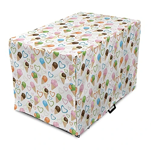 Lunarable Ice Cream Dog Crate Cover, Refreshing Summer Food With 3 Different Scoops And Colorful Hearts, Easy To Use Pet Kennel Cover For Small Dogs Puppies Kittens, 42 Inch, Multicolor 1 Lunarable Ice Cream Dog Crate Cover, Refreshing Summer Food With 3 Different Scoops And Colorful Hearts, Easy To Use Pet Kennel Cover For Small Dogs Puppies Kittens, 42 Inch, Multicolor