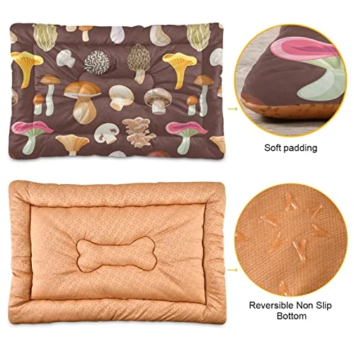 Poeticcity Mushrooms Natural Fungus Mushrooming Organic Food On Brown Dog Cat Bed Mat, Soft Crate Pad Mattress Cushion For Small Medium Pets, Anti Slip Sleeping Kennel Mat Washable & Dry 24x18 Inch 2 Poeticcity Mushrooms Natural Fungus Mushrooming Organic Food On Brown Dog Cat Bed Mat, Soft Crate Pad Mattress Cushion For Small Medium Pets, Anti Slip Sleeping Kennel Mat Washable & Dry 24x18 Inch - Image 2