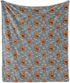 Lunarable Dog Bone Throw Blanket, Puppy Sleeping In Doghouse Pattern With Paw Printsnd Food Bowl Illustration, Flannel Fleece Accent Piece Soft Couch Cover For Adults, 50" X 70", Multicolor -Dog Supplies Store 51iGCmBy0LS. AC 1