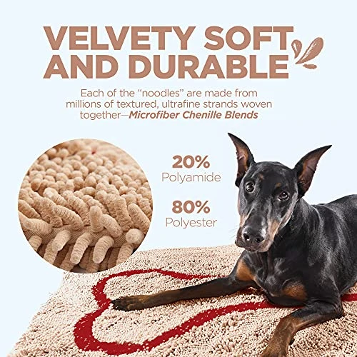 Soggy Doggy Doormat With Bone Design, Microfiber Chenille Indoor Wet Dog Mat For Muddy Paws And Drying, Ultra-Absorbent Dog Mats For Sleeping And Lounging, Beige/Red Bone 2 Soggy Doggy Doormat With Bone Design, Microfiber Chenille Indoor Wet Dog Mat For Muddy Paws And Drying, Ultra-Absorbent Dog Mats For Sleeping And Lounging, Beige/Red Bone - Image 2
