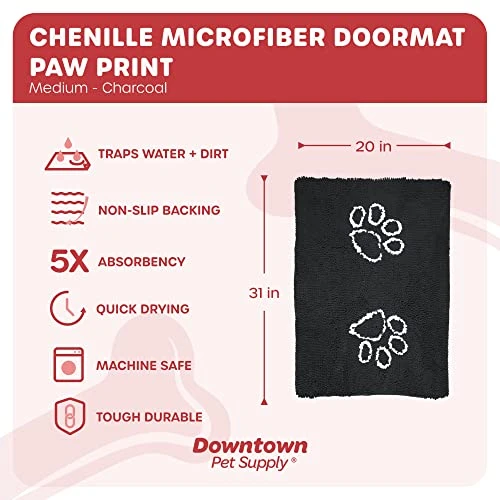My Doggy Place Microfiber Dog Mat For Muddy Paws, 31" X 20" Charcoal With Paw Print - Absorbent And Quick-Drying Dog Paw Cleaning Mat, Washer And Dryer Safe - Non-Slip Rubber Backed Pet Mat, Medium 1 My Doggy Place Microfiber Dog Mat For Muddy Paws, 31" X 20" Charcoal With Paw Print - Absorbent And Quick-Drying Dog Paw Cleaning Mat, Washer And Dryer Safe - Non-Slip Rubber Backed Pet Mat, Medium