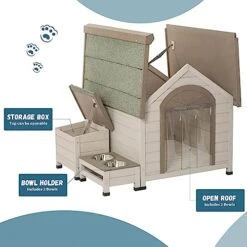 Dog Kennel Indoor Outdoor, Dog House, Wood Dog House With Weatherproof Roof, Storage Box, Feeding Station & 2 Bowls -Dog Supplies Store 51ixcMtkBYL