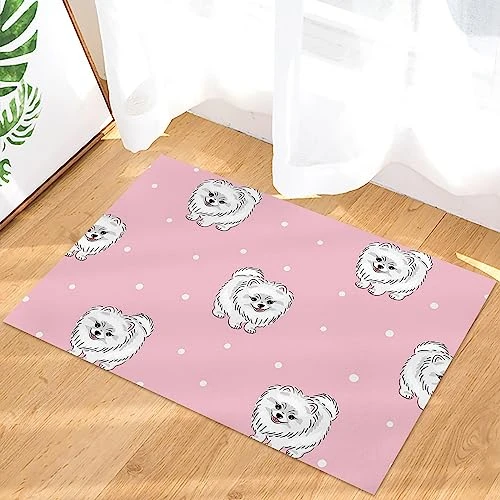 Door Mat Outdoor Cartoon Pets White Long Haired Dog Polka Dot Pink Texture Welcome Mats For Front Door Indoor Entry Doormat Non-Slip Kitchen Rug Washable Floor Mats For Bathroom/Bedroom/Patio 18"X30" 3 Door Mat Outdoor Cartoon Pets White Long Haired Dog Polka Dot Pink Texture Welcome Mats For Front Door Indoor Entry Doormat Non-Slip Kitchen Rug Washable Floor Mats For Bathroom/Bedroom/Patio 18"X30" - Image 3