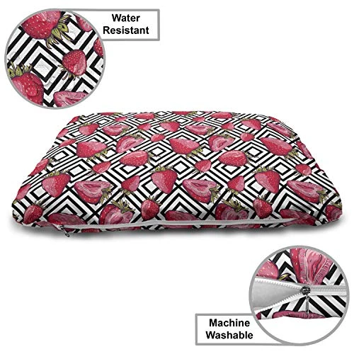 Ambesonne Fruits Pet Bed, Strawberries On Minimalist Chevron Striped Pattern With Juicy Food Feminine Image, Chew Resistant Pad For Dogs And Cats Cushion With Removable Cover, 24" X 39", Black White 4 Ambesonne Fruits Pet Bed, Strawberries On Minimalist Chevron Striped Pattern With Juicy Food Feminine Image, Chew Resistant Pad For Dogs And Cats Cushion With Removable Cover, 24" X 39", Black White - Image 4