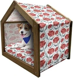 Ambesonne Fruit Wooden Dog House, Watermelon Slices On Pastel Colored Background Pop Art Fresh Food, Indoor & Outdoor Portable Dog Kennel With Pillow And Cover, X-Large, Almond Green Dark Coral -Dog Supplies Store 51kgMSOWTLL. AC
