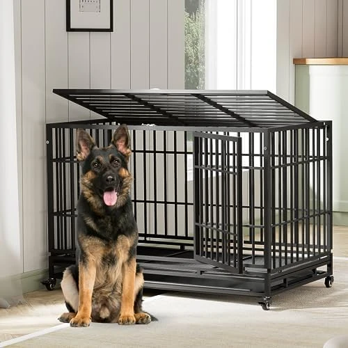 Tuanlove 48" Dog Crate Heavy Duty Indestructible Dog Crate, High Anxiety Dog Crate With Lockable Wheels Double Doors & Locks Design, Removable Tray Design, Upgraded (Silver) 11 Tuanlove 48" Dog Crate Heavy Duty Indestructible Dog Crate, High Anxiety Dog Crate With Lockable Wheels Double Doors & Locks Design, Removable Tray Design, Upgraded (Silver) - Image 11