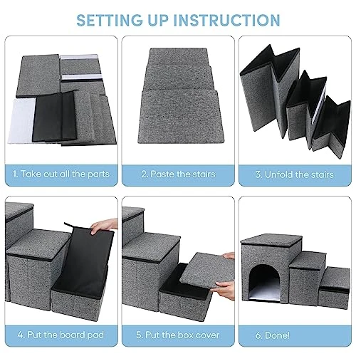 Petizer Dog Stairs For Small Dogs, Foldable Pet Stairs With Storage Box And Condo, Adjustable Height Steps For Couch/Bed, Folding Non-Slip Dog Ramp For Puppy, Cats, Or Small Dog (3-Step, 17" H) 5 Petizer Dog Stairs For Small Dogs, Foldable Pet Stairs With Storage Box And Condo, Adjustable Height Steps For Couch/Bed, Folding Non-Slip Dog Ramp For Puppy, Cats, Or Small Dog (3-Step, 17" H) - Image 5